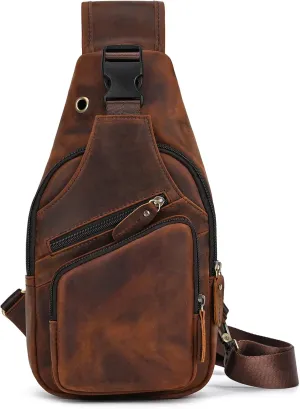 Men Leather Chest Bag Sling Bag Shoulder Bag Leather Crossbody Bag for Men