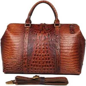 men Men Casual Travel Duffel Crocodile Pattern Luggage Handbag Gym Sports Overnight Weekend Bag Brown Sports Overnight Gym Luggage Weekend Tote Bag