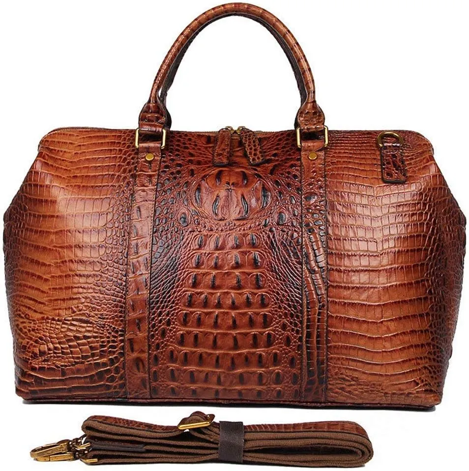 men Men Casual Travel Duffel Crocodile Pattern Luggage Handbag Gym Sports Overnight Weekend Bag Brown Sports Overnight Gym Luggage Weekend Tote Bag