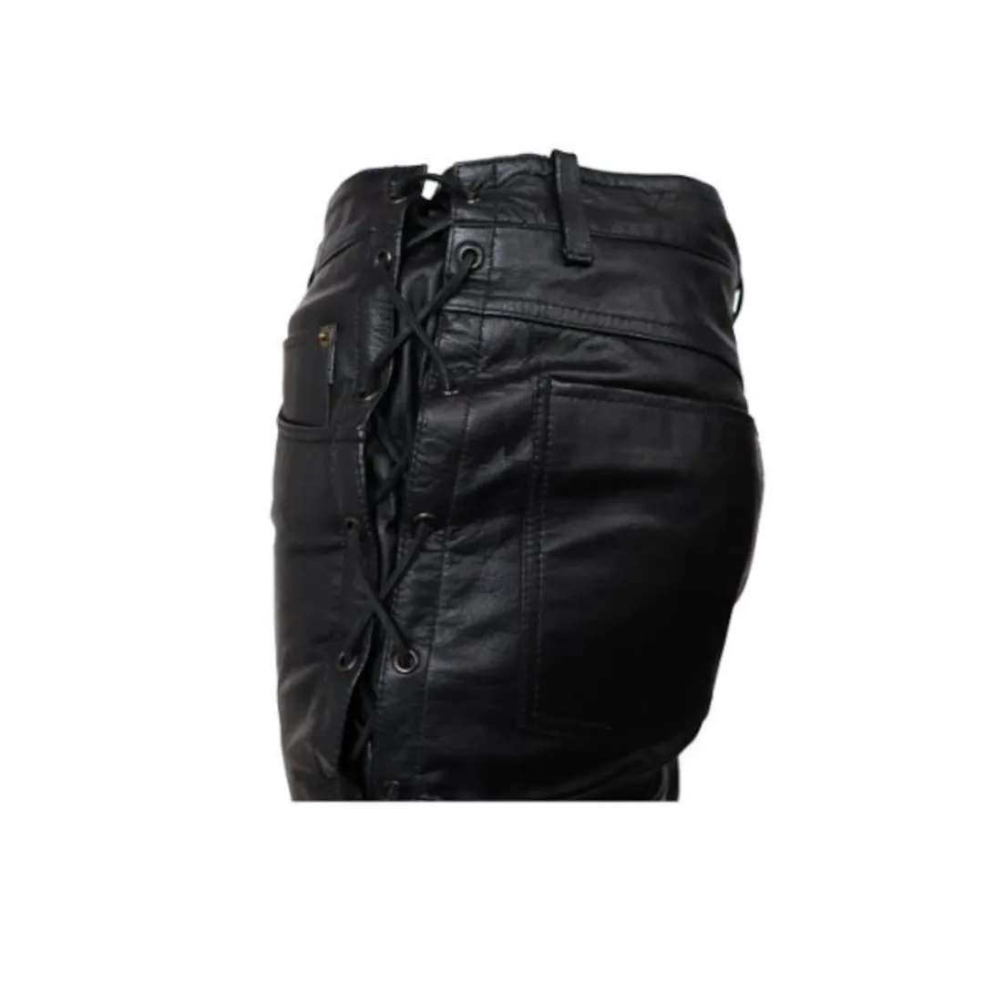Men Side Laces  Leather Trouser