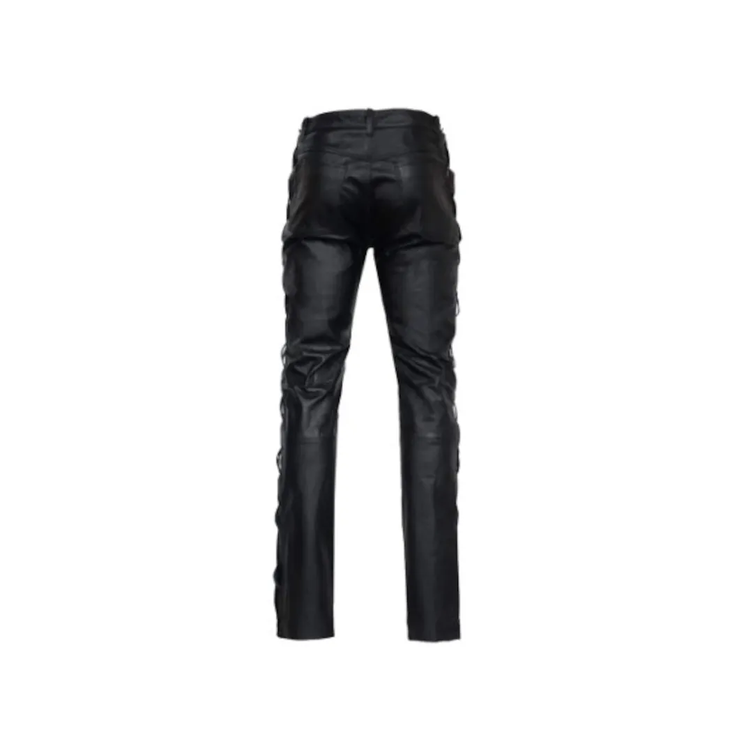 Men Side Laces  Leather Trouser