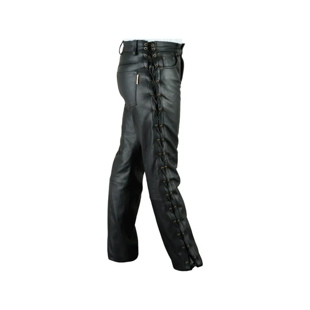 Men Side Laces  Leather Trouser