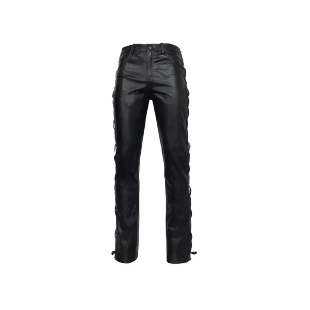 Men Side Laces  Leather Trouser