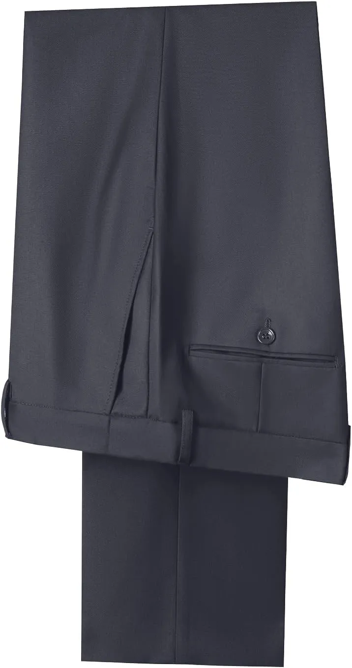 Men Suit Dress Pants Slim Fit Suit Black Groomsmen Wedding Pants Waist Flat Fit Expandable Classic Separate Pant