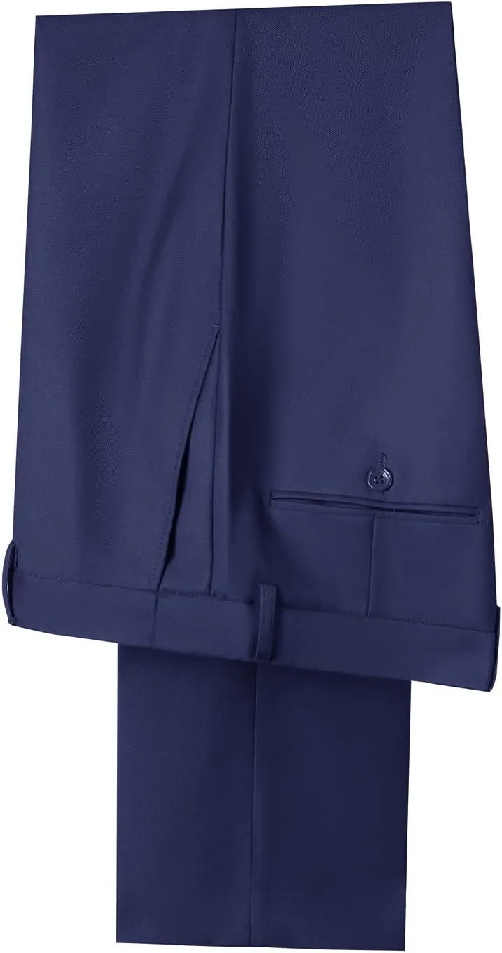 Men Suit Dress Pants Slim Fit Suit Black Groomsmen Wedding Pants Waist Flat Fit Expandable Classic Separate Pant