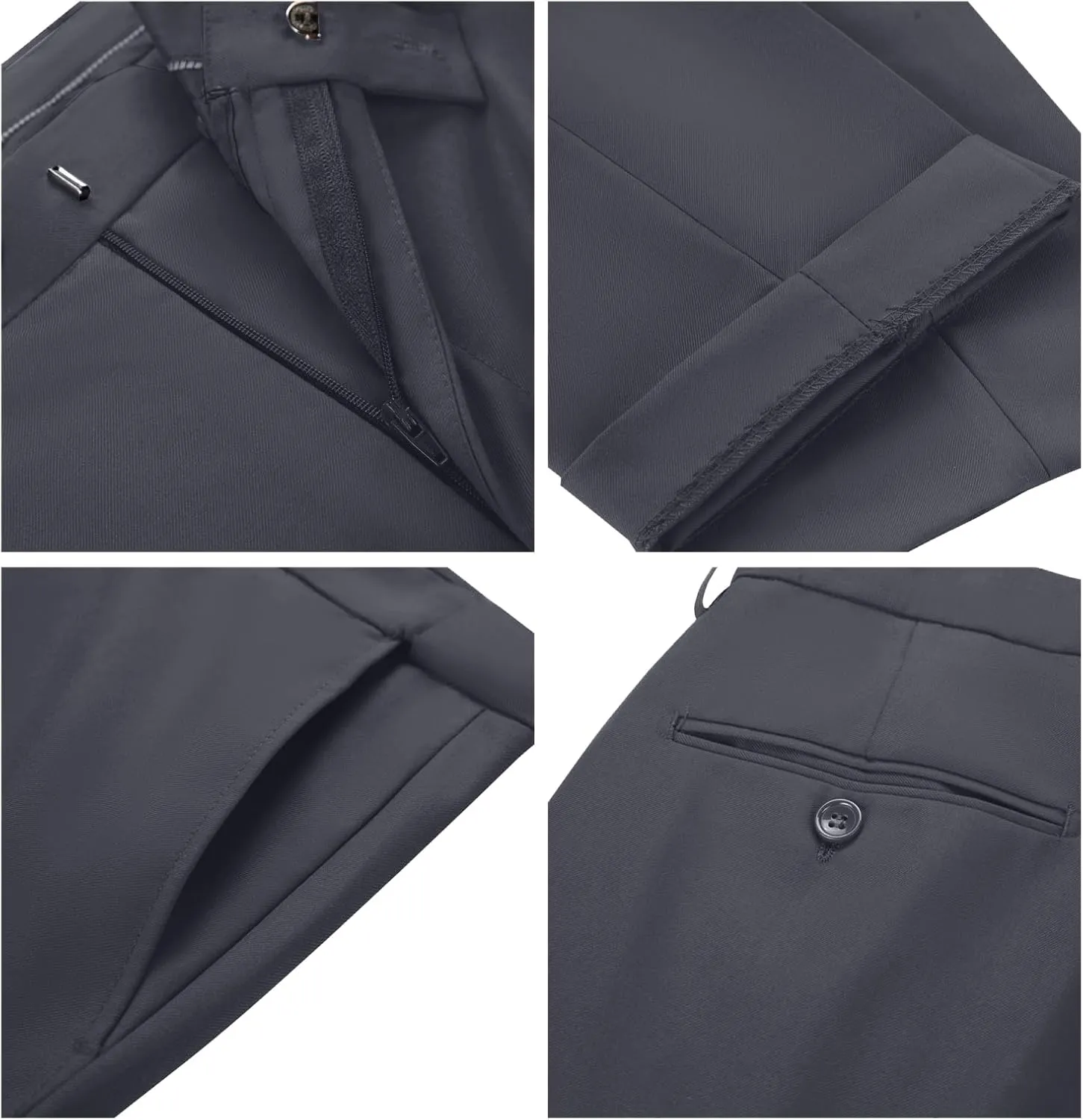 Men Suit Dress Pants Slim Fit Suit Black Groomsmen Wedding Pants Waist Flat Fit Expandable Classic Separate Pant