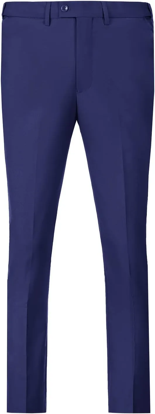 Men Suit Dress Pants Slim Fit Suit Black Groomsmen Wedding Pants Waist Flat Fit Expandable Classic Separate Pant
