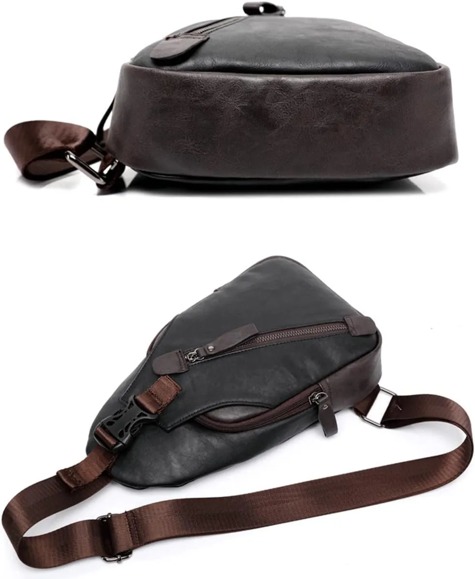 Men Travel Hiking Leather Chest Bags Outdoors Crossbody Daypack Sling Bag-Brown c