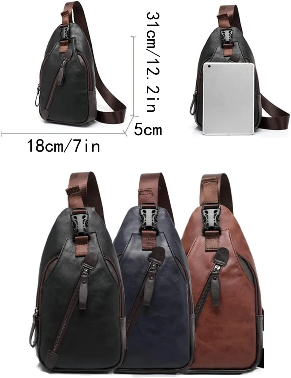 Men Travel Hiking Leather Chest Bags Outdoors Crossbody Daypack Sling Bag-Brown c