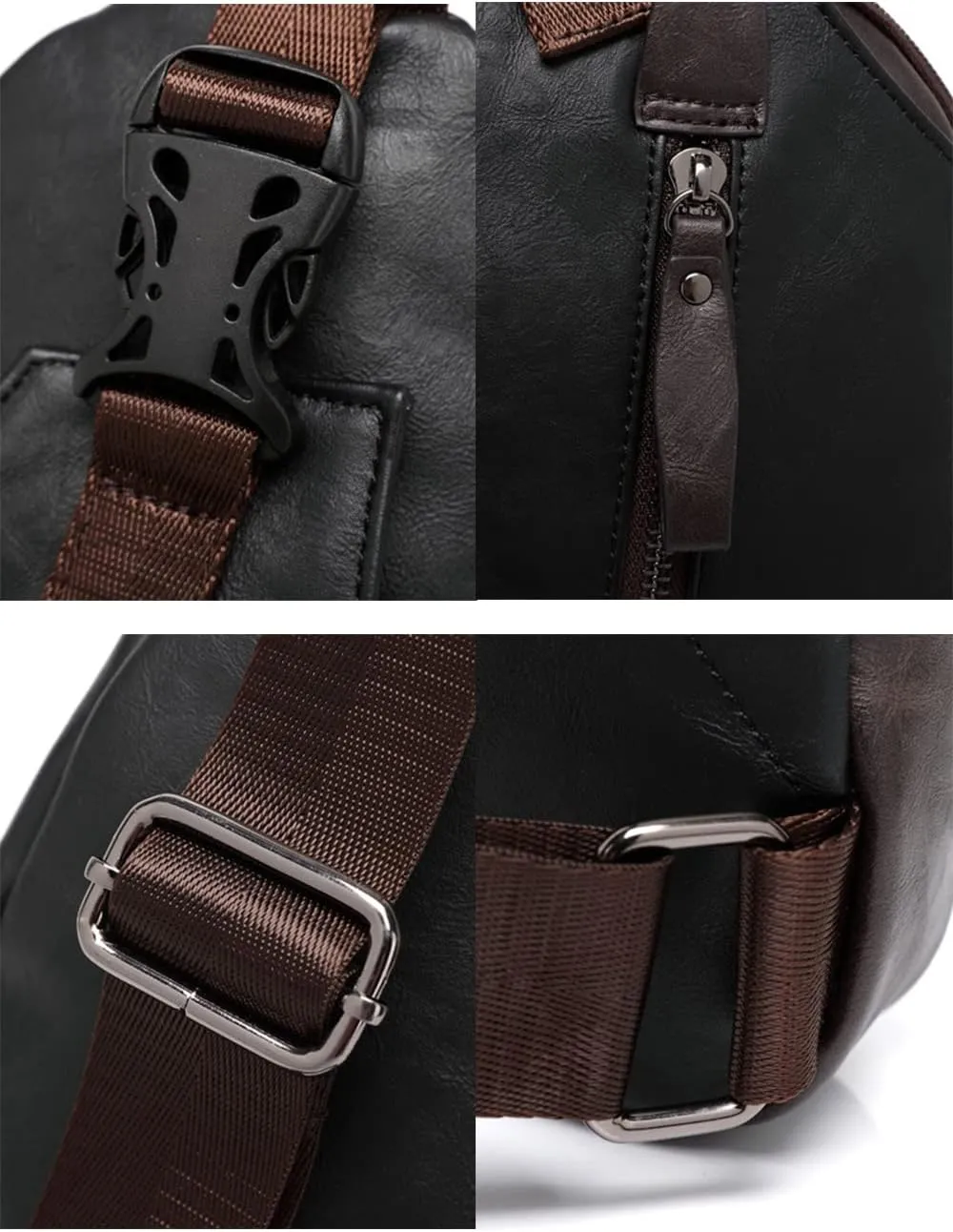 Men Travel Hiking Leather Chest Bags Outdoors Crossbody Daypack Sling Bag-Brown c