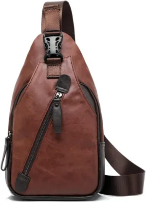 Men Travel Hiking Leather Chest Bags Outdoors Crossbody Daypack Sling Bag-Brown c