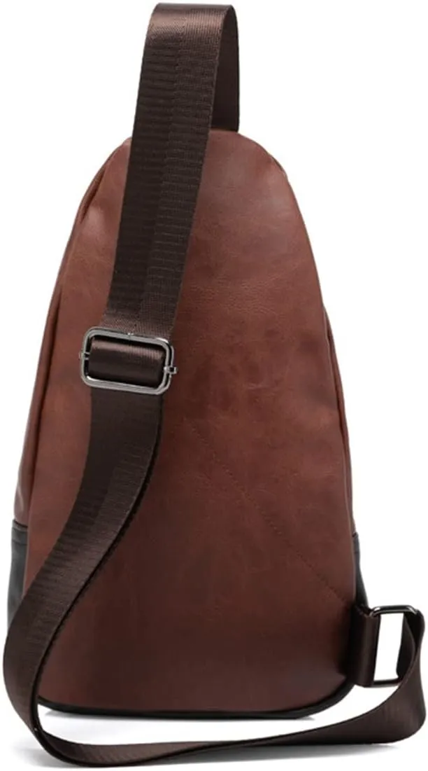 Men Travel Hiking Leather Chest Bags Outdoors Crossbody Daypack Sling Bag-Brown c