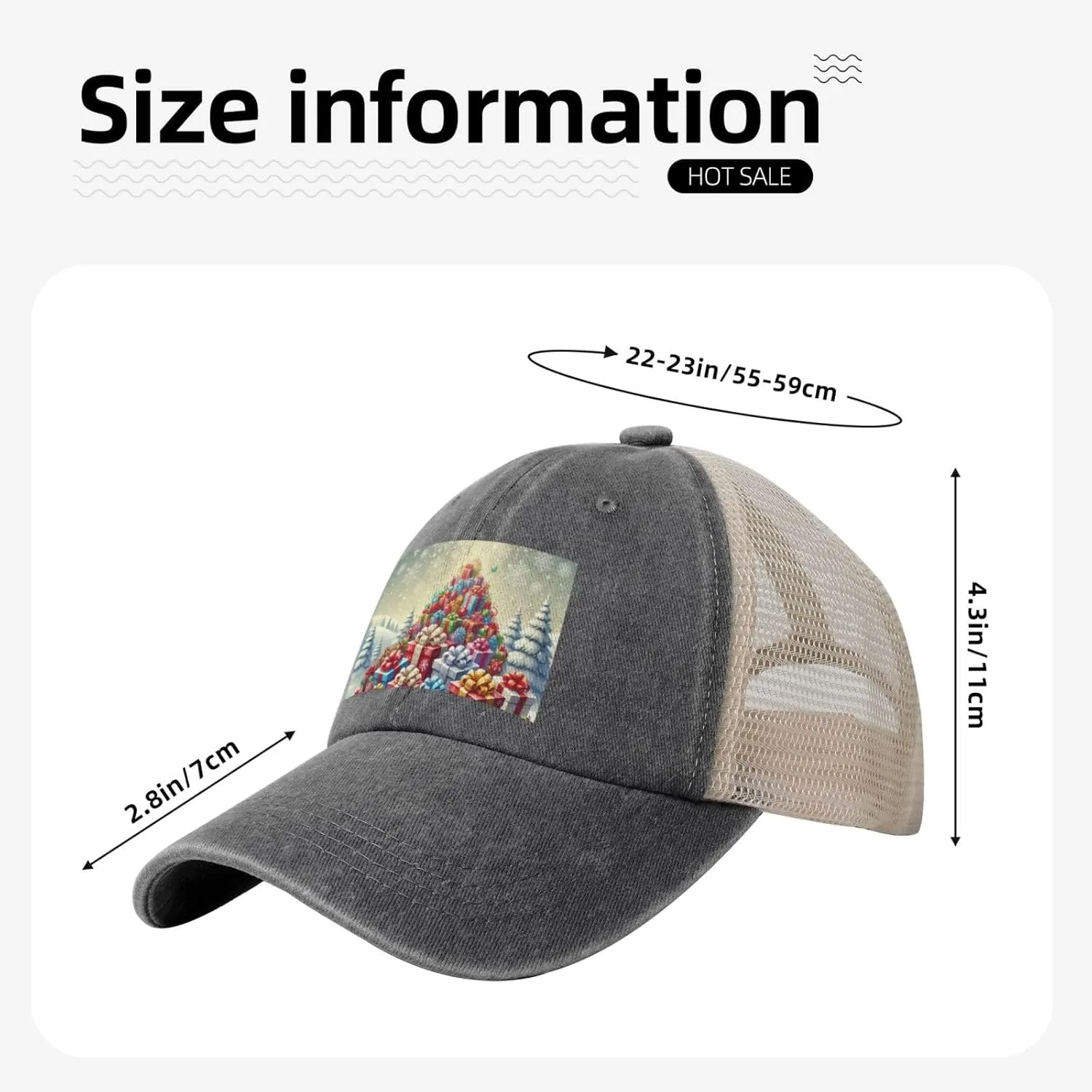 Men Women Denim Mesh Baseball Cap, A Mountain of Happy Print Trucker Hat, Summer Breathable Outdoor Dad Hat