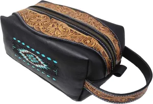 Men Women Western Wool Floral Tooled Leather Travel Toiletry Dopp Kit Bag 18FKTDopp