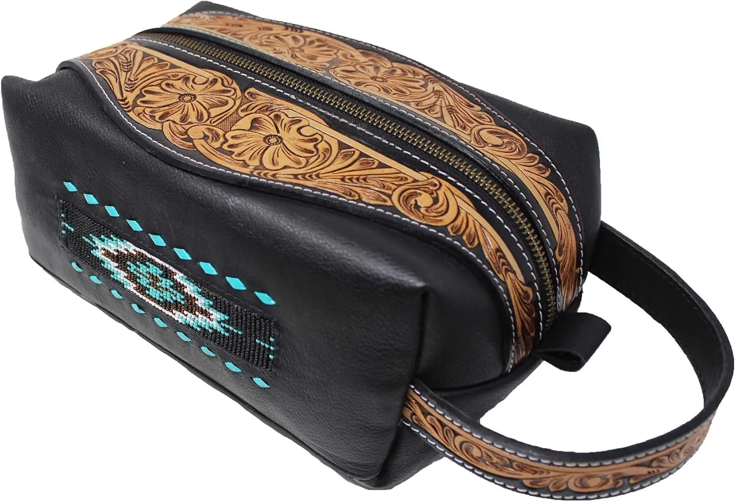 Men Women Western Wool Floral Tooled Leather Travel Toiletry Dopp Kit Bag 18FKTDopp