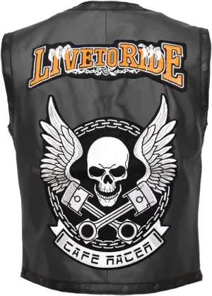 Mens Cafe Racer Halloween Leather Vest Cosplay Costume - Motorcycle Biker Leather Black Vest For Men