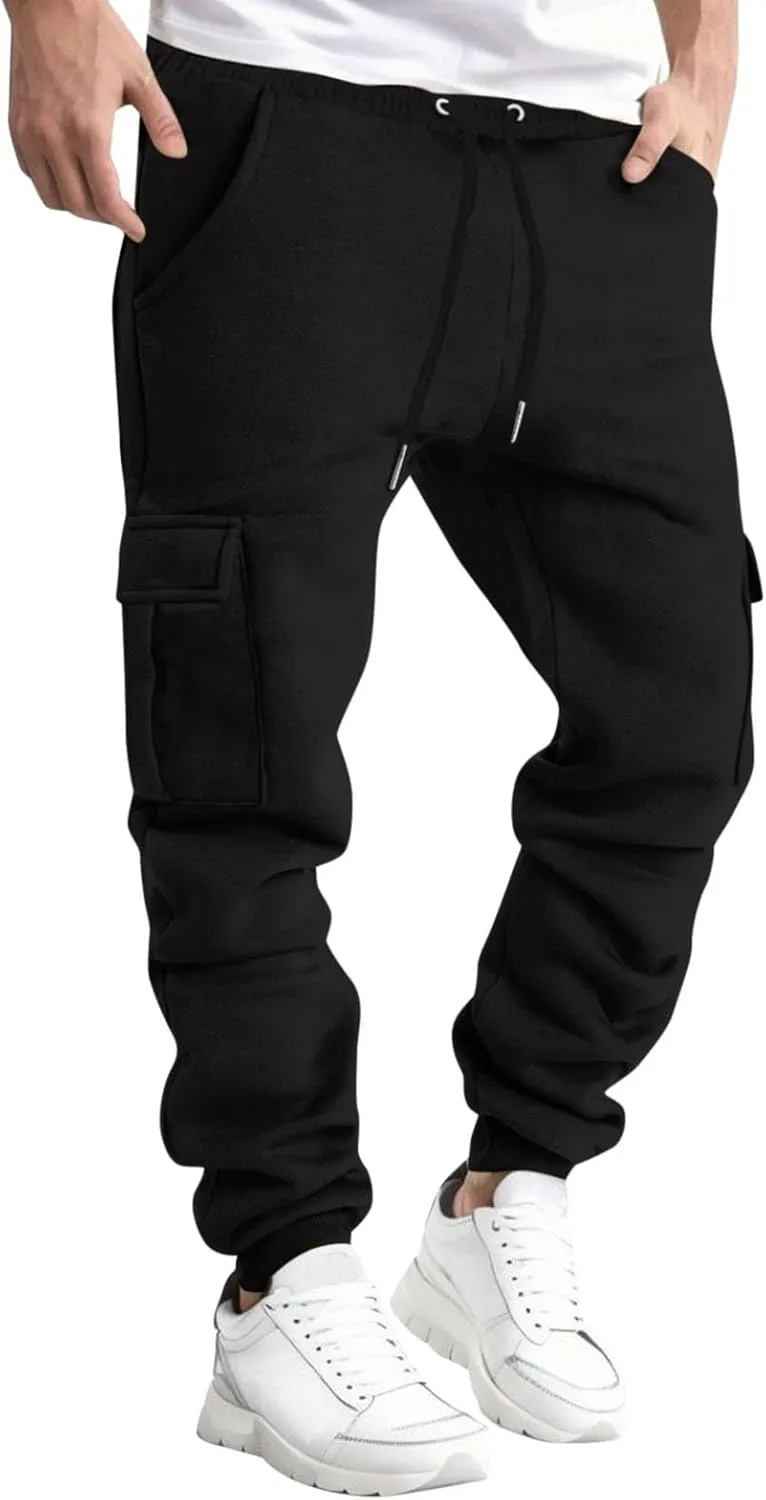 Mens Cargo Sweatpants Overalls Casual Pocket Sport Work Casual Trouser Pants Trousers Athletic Loose Fit