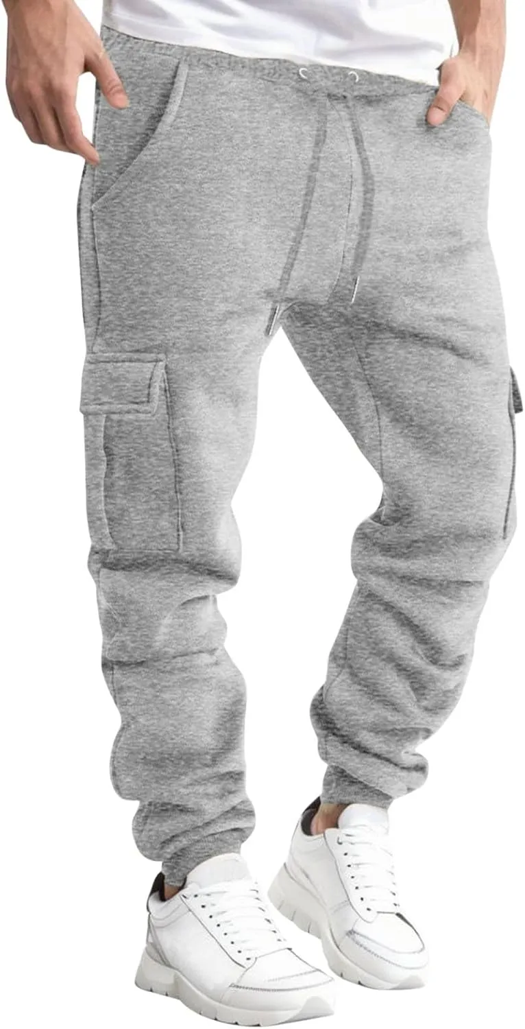 Mens Cargo Sweatpants Overalls Casual Pocket Sport Work Casual Trouser Pants Trousers Athletic Loose Fit