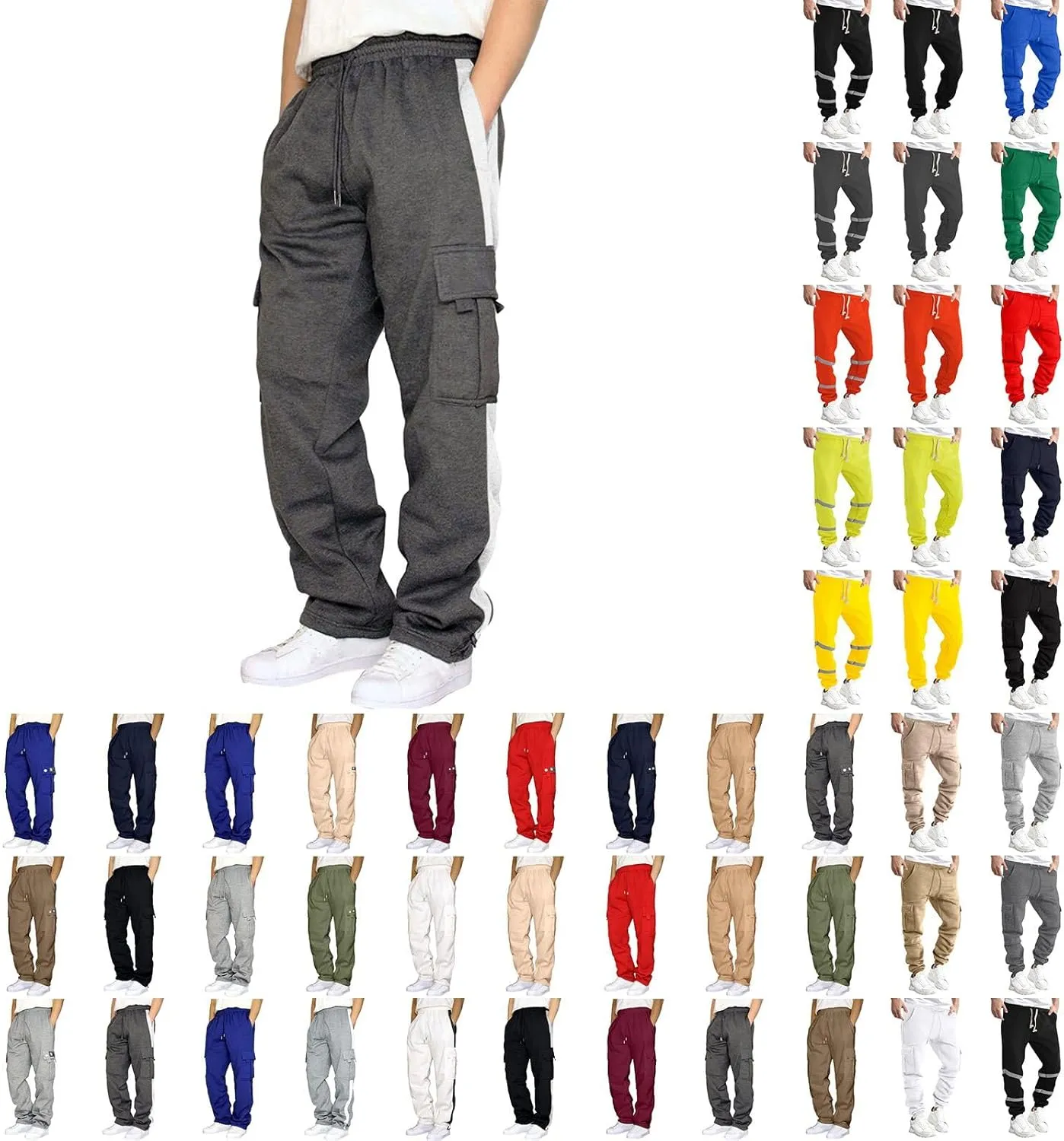 Mens Cargo Sweatpants Overalls Casual Pocket Sport Work Casual Trouser Pants Trousers Athletic Loose Fit