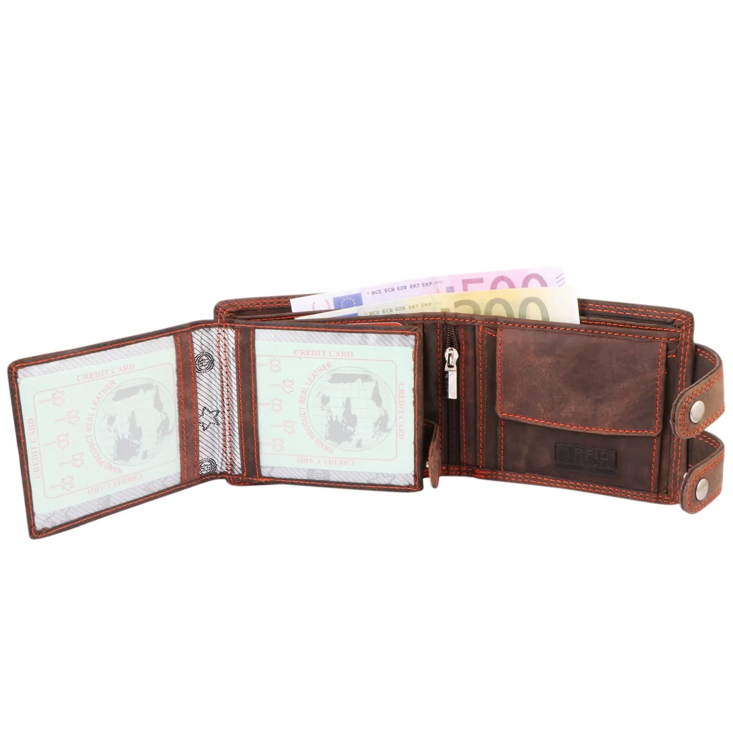 Mens Genuine Distressed Leather Biker Wallet with Detachable 31cm Safety Chain M100 Dark Brown