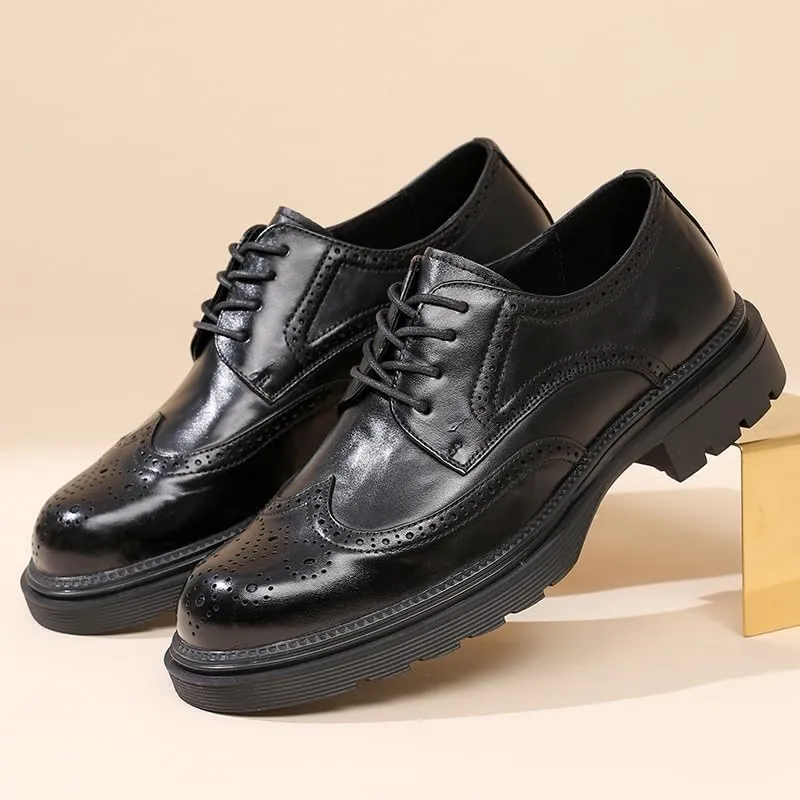 Men's Genuine Leather Lace Up Comfort Wide Round Toe Non-Slip Dress Shoes