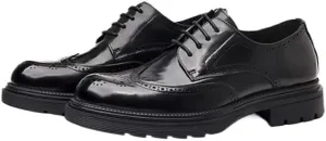 Men's Genuine Leather Lace Up Comfort Wide Round Toe Non-Slip Dress Shoes
