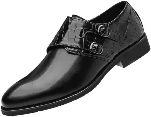 Men's Genuine Leather Monk Strap Dress Shoes - Comfortable Slip-On Formal Footwear for Business and Weddings