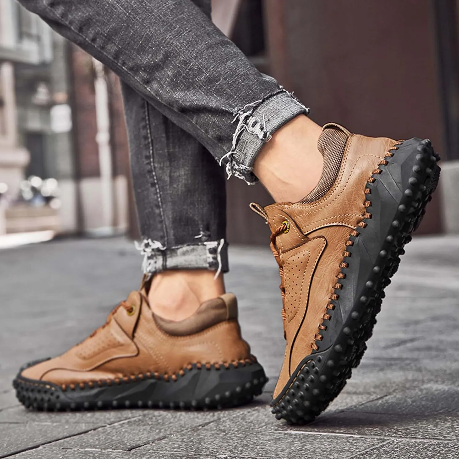 Men's Hiking Climbing Shoes Retro Thick Bottom Casual Walking Non-Slip Waterproof Outdoor Cross-Country Adventure Backpacking Travel Shoes