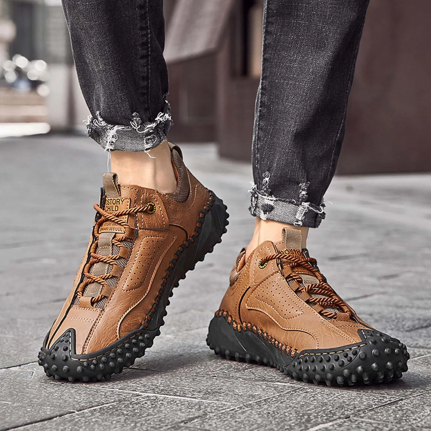 Men's Hiking Climbing Shoes Retro Thick Bottom Casual Walking Non-Slip Waterproof Outdoor Cross-Country Adventure Backpacking Travel Shoes