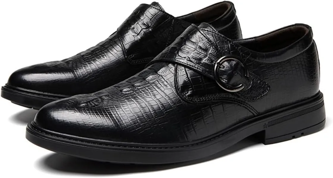 Men's Leather Monk Strap Dress Shoes Classic Wing Tip Comfort Slip On Tuxedo Oxfords Modern Formal Business Shoes