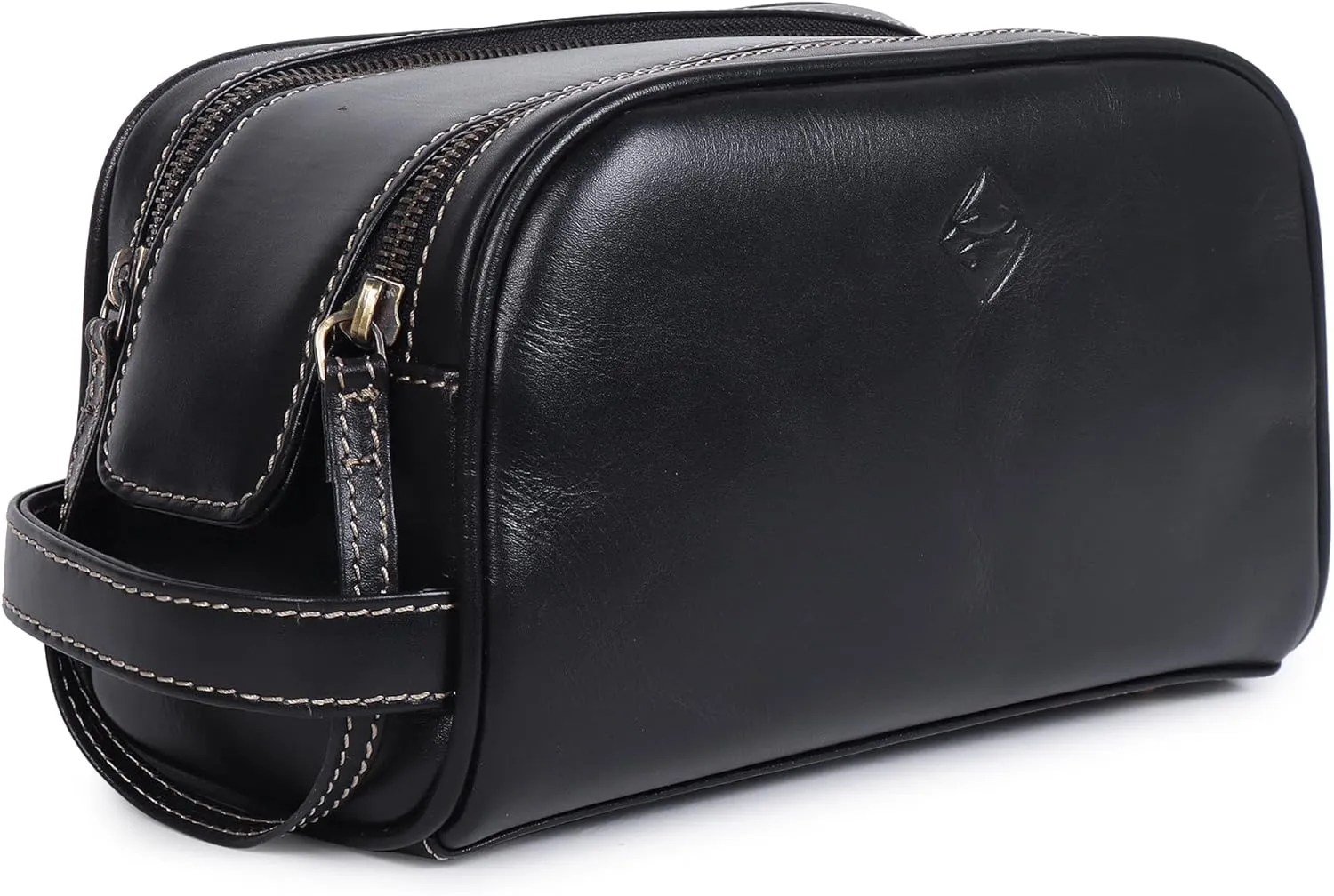 Mens Leather Toiletry Travel Bag, Shaving and Travel Kit for Men, Dopp Kit Men, Handcrafted Vintage, Toiletry Pouch With Waterproof Lining - BlackBiege