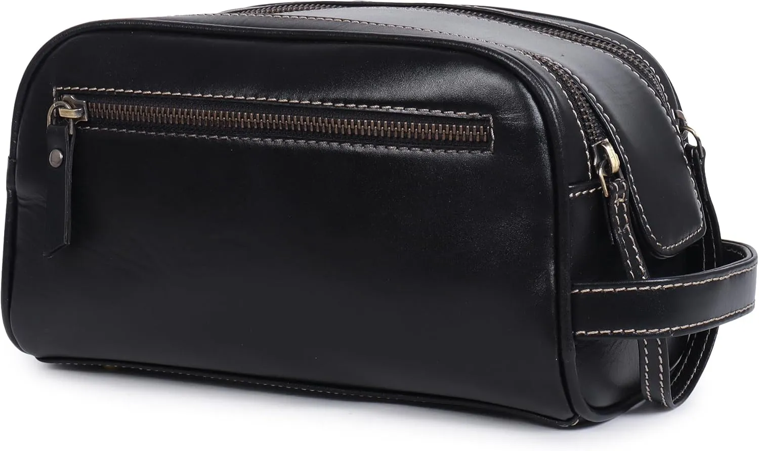Mens Leather Toiletry Travel Bag, Shaving and Travel Kit for Men, Dopp Kit Men, Handcrafted Vintage, Toiletry Pouch With Waterproof Lining - BlackBiege