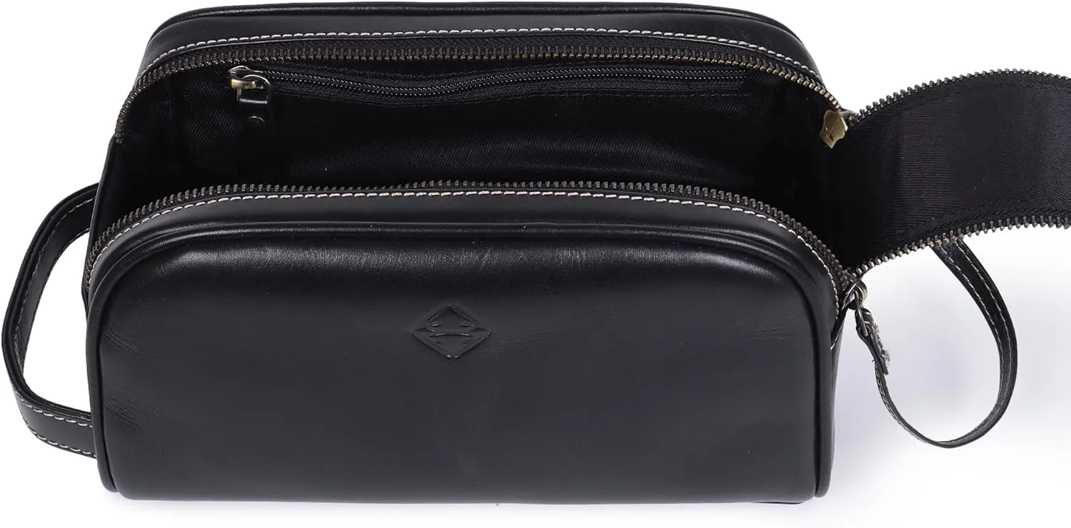 Mens Leather Toiletry Travel Bag, Shaving and Travel Kit for Men, Dopp Kit Men, Handcrafted Vintage, Toiletry Pouch With Waterproof Lining - BlackBiege