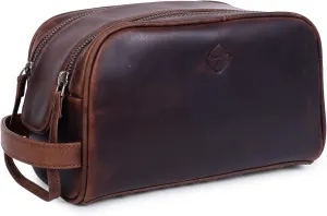 Mens Leather Toiletry Travel Bag, Shaving and Travel Kit for Men, Dopp Kit Men, Handcrafted Vintage, Toiletry Pouch With Waterproof Lining - Dark Brown