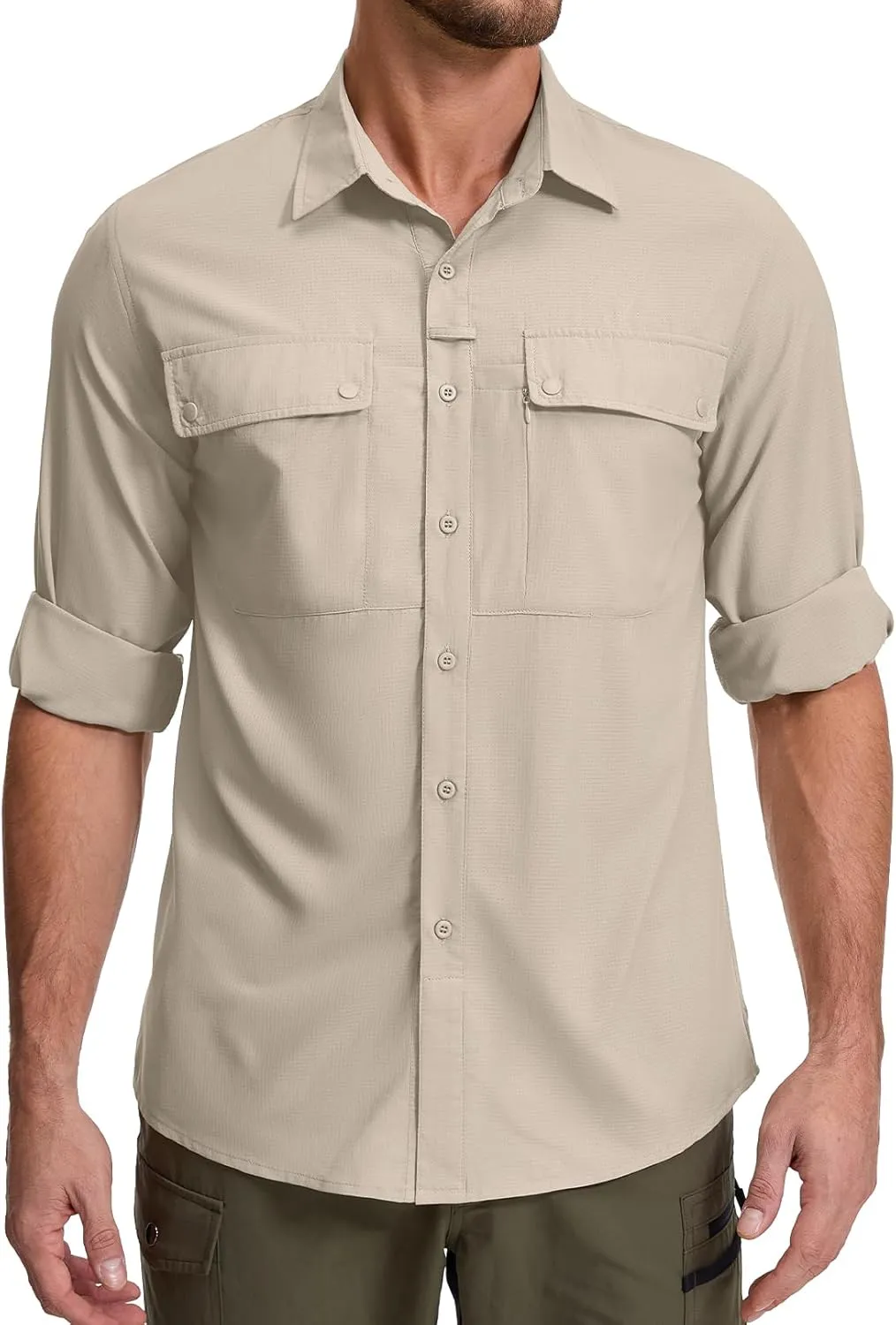 Men's Long Sleeve Hiking Fishing Shirts UPF 50  Sun Protection Quick Dry Shirts Outdoor Travel Safari Camping