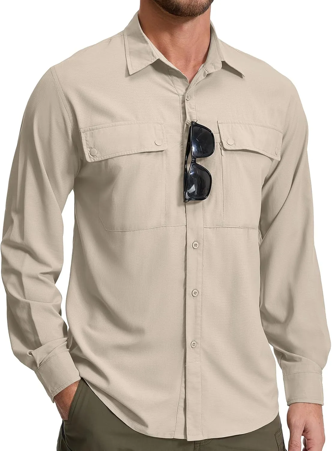 Men's Long Sleeve Hiking Fishing Shirts UPF 50  Sun Protection Quick Dry Shirts Outdoor Travel Safari Camping