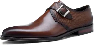 Men's Monk Shoes，Cowhide Buckle Dress Shoes Business Leather Shoes Urban Walking Work Banquet Footwear,Brown-38/UK 5.5/US 6.5