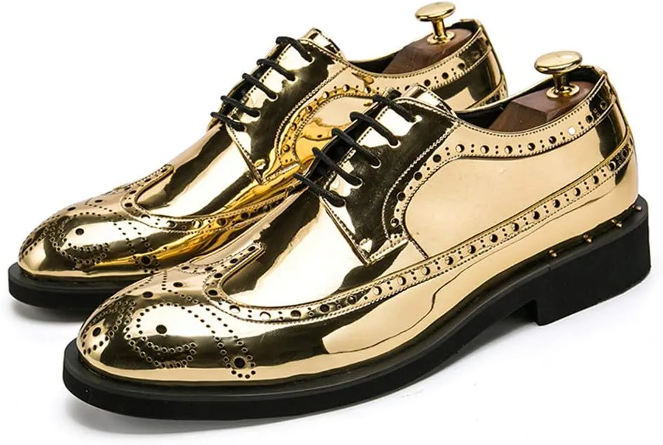 Men's Patent Oxford Lace Up Brogue Wingtips Solid Color Casual Round Toe Outdoor Shoes Flats Lightweight Formal Men