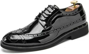Men's Patent Oxford Lace Up Brogue Wingtips Solid Color Casual Round Toe Outdoor Shoes Flats Lightweight Formal Men