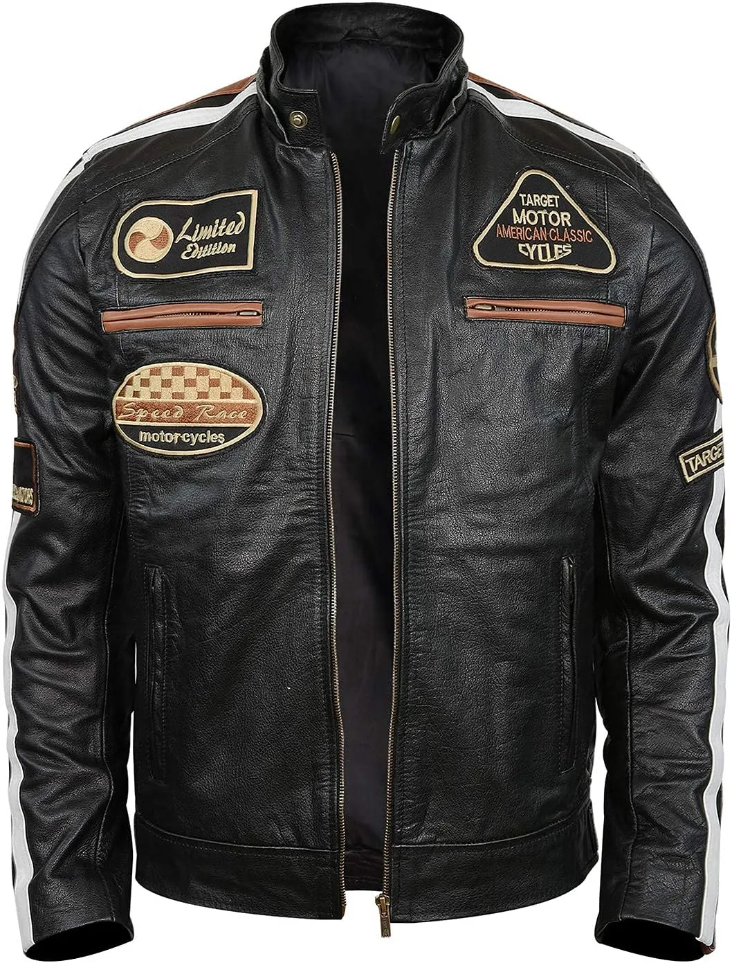 Mens Racing Motorcycle Padded Armored Distressed Brown Cowhide Leather Jacket