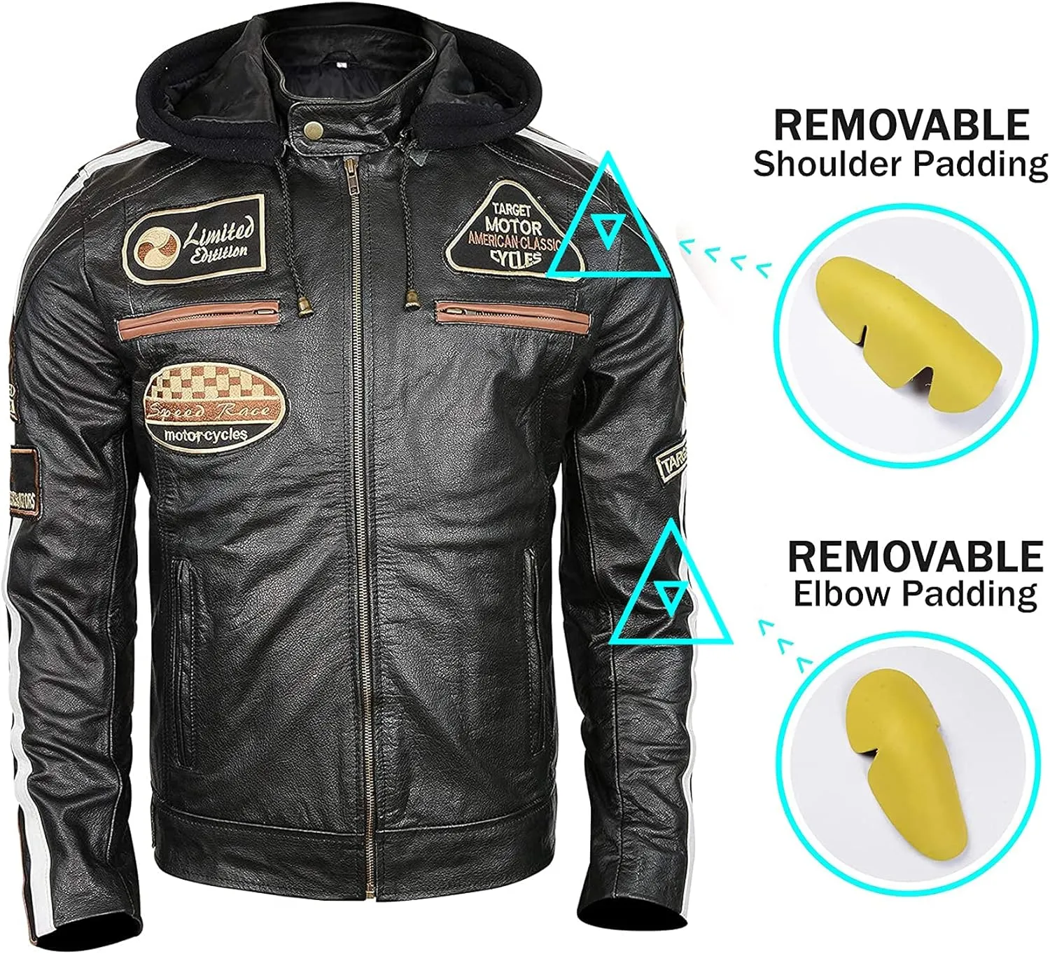 Mens Racing Motorcycle Padded Armored Distressed Brown Cowhide Leather Jacket