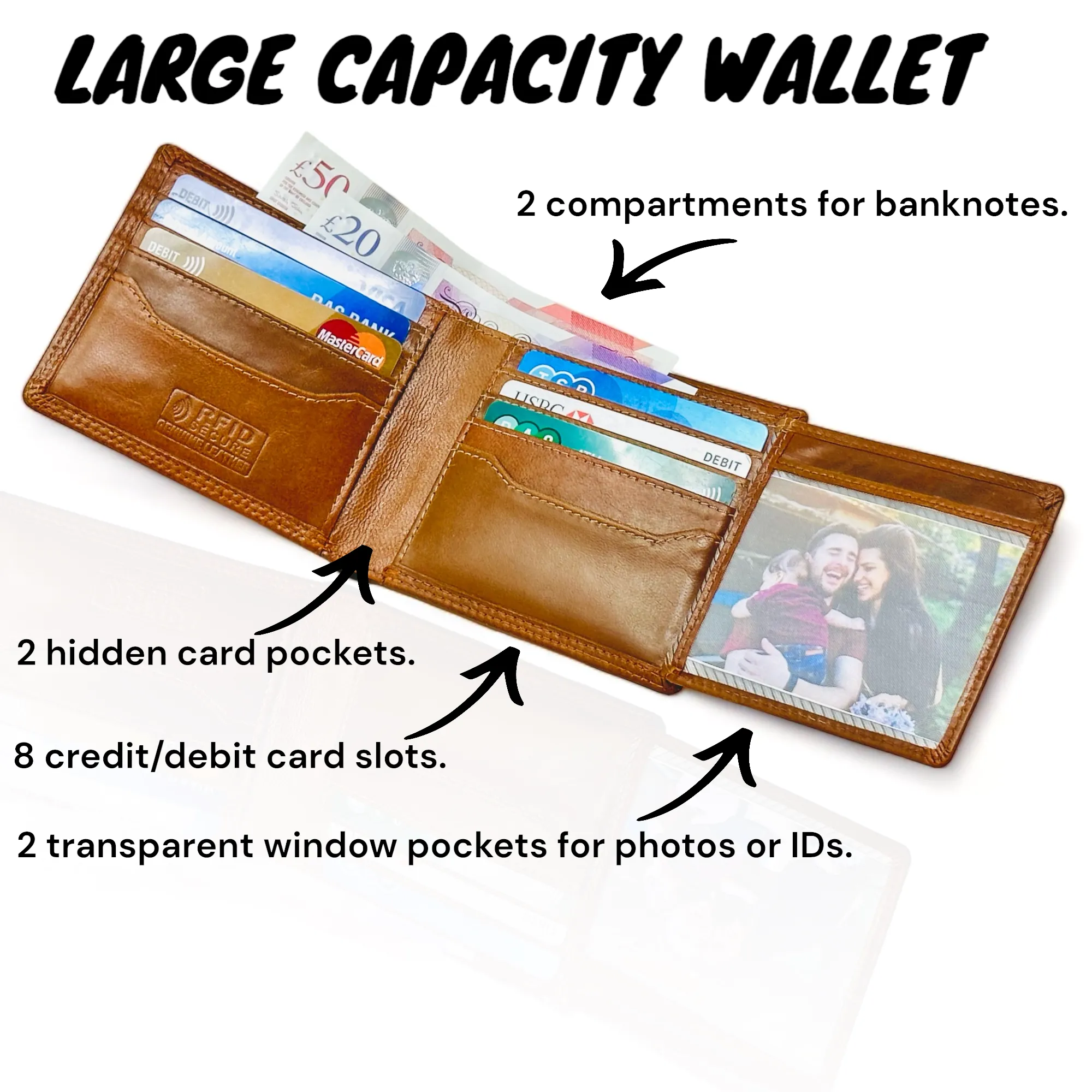 Mens RFID Blocking Compact Genuine Smooth Top Grain Leather Trifold Wallet M-110 Tan