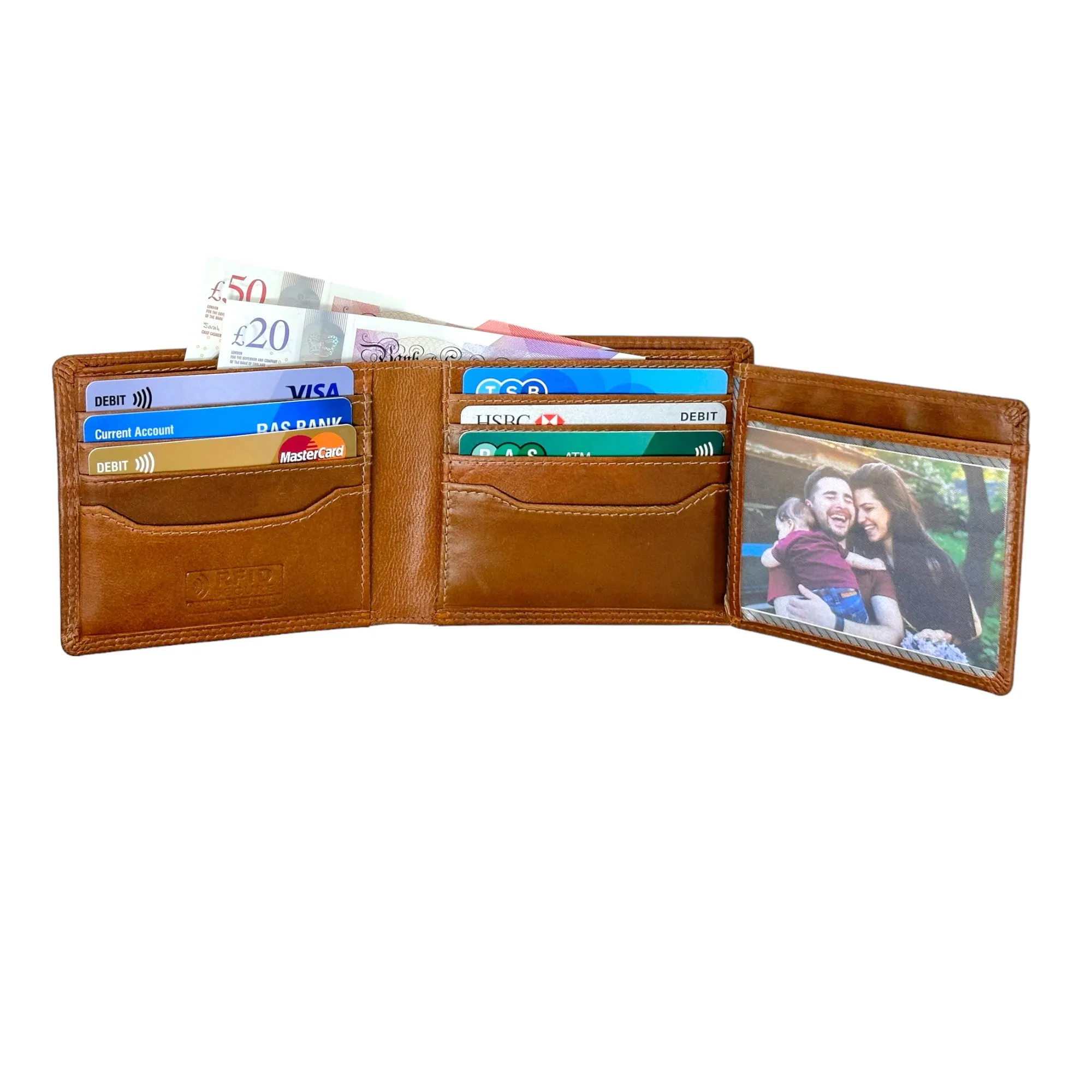 Mens RFID Blocking Compact Genuine Smooth Top Grain Leather Trifold Wallet M-110 Tan