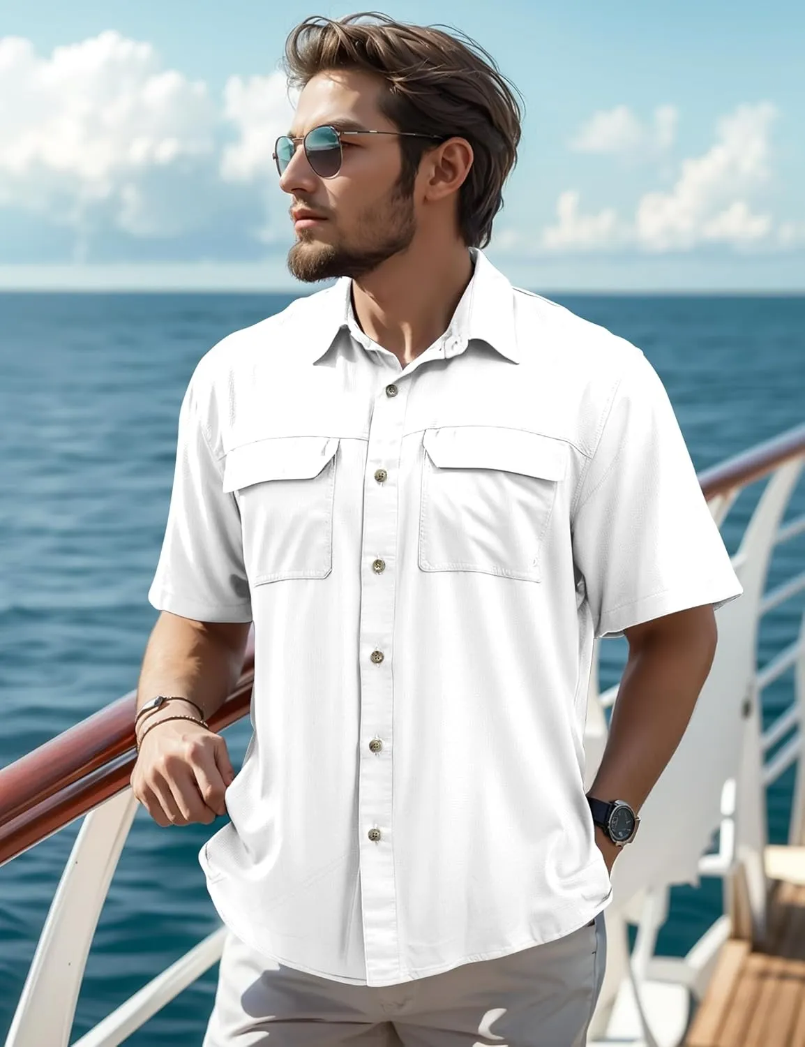 Mens Short Sleeve Sun UV Protection Shirt Cooling Quick Dry Fishing Shirts for Travel Outdoor Camping Hiking UPF 50 
