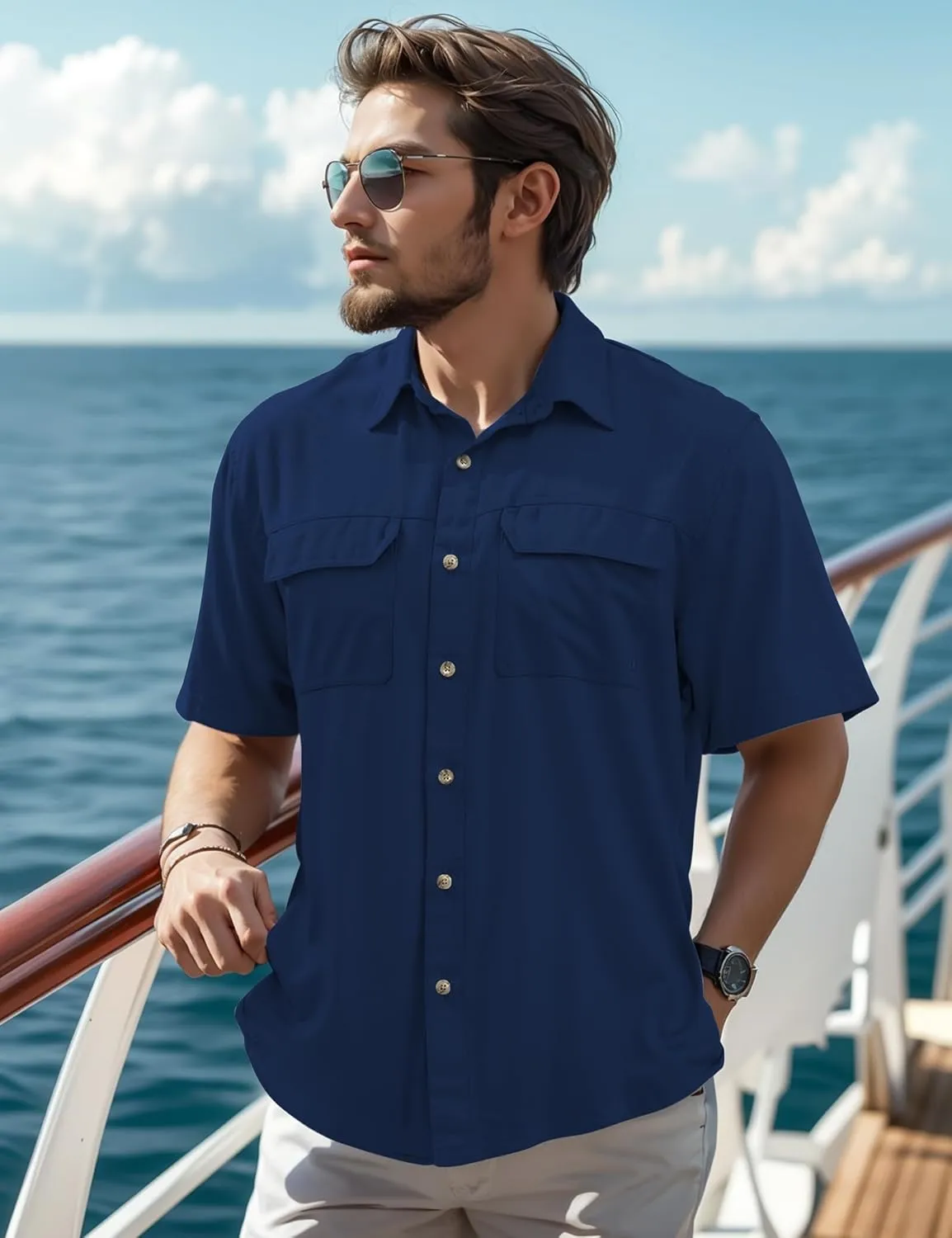 Mens Short Sleeve Sun UV Protection Shirt Cooling Quick Dry Fishing Shirts for Travel Outdoor Camping Hiking UPF 50 