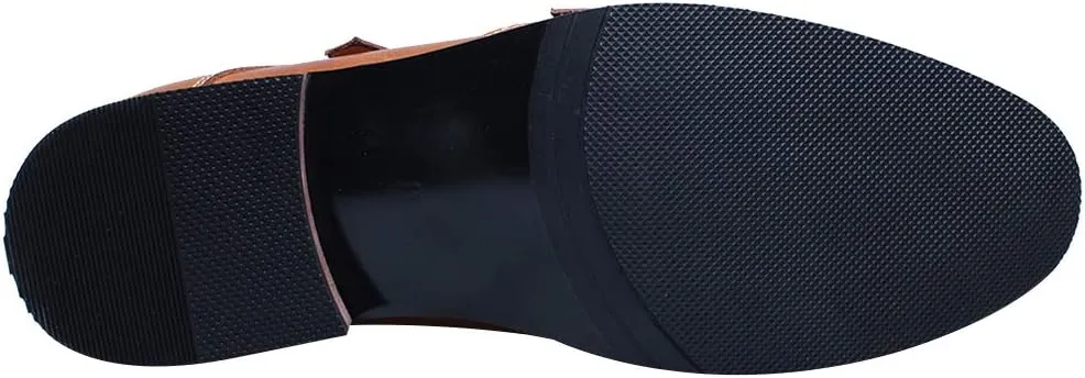 Men's Smart Monk Brogues Genuine Leather Wooden Heel Formal Dress Shoes