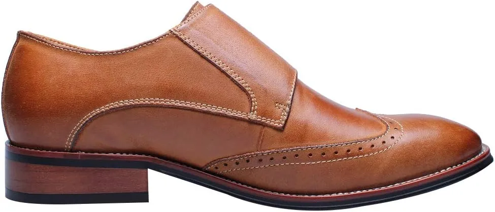 Men's Smart Monk Brogues Genuine Leather Wooden Heel Formal Dress Shoes