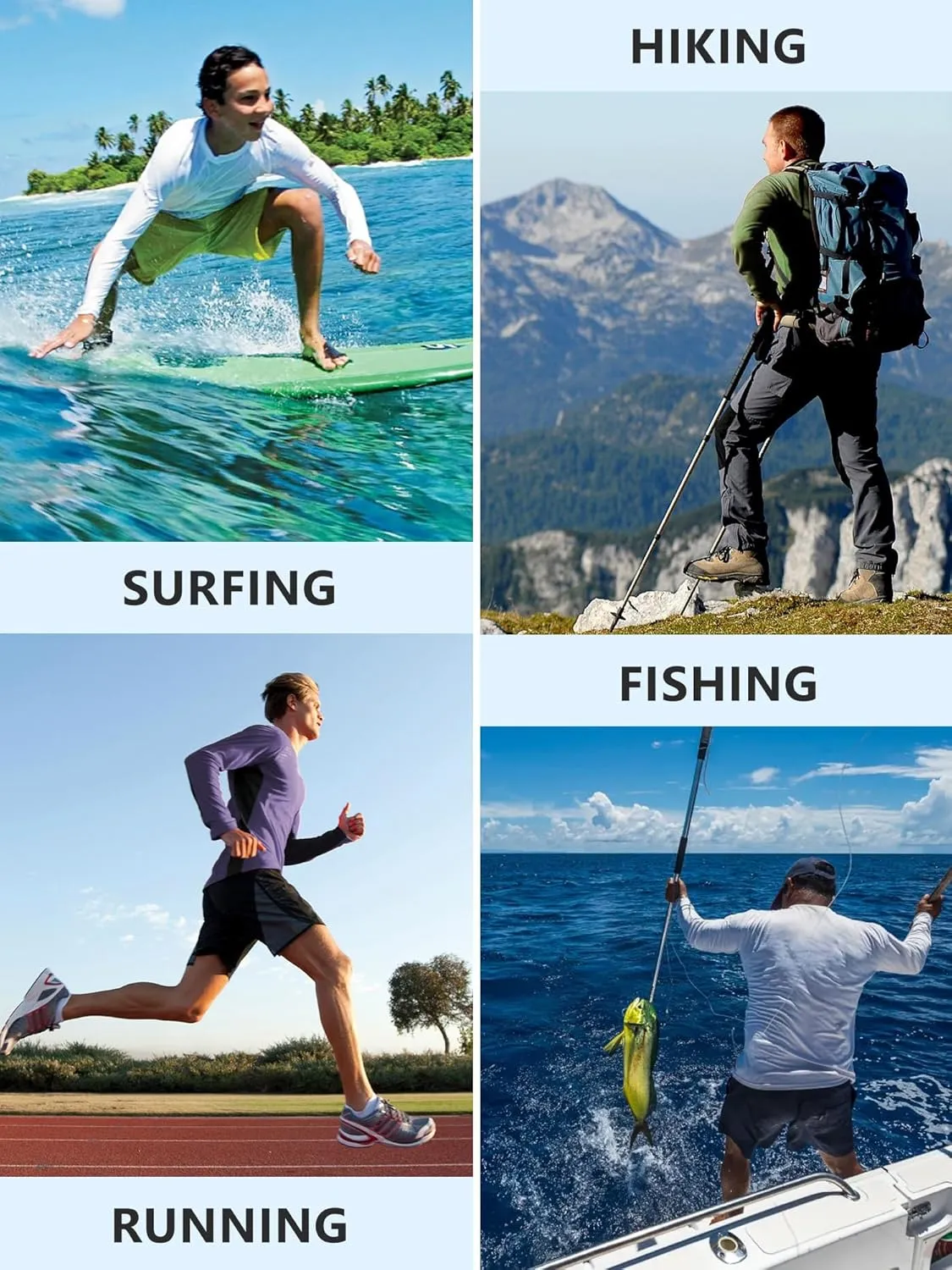Mens Sun Protection Shirts UV SPF UPF 50  Long Sleeve Rash Guard Fishing Running Swim T-Shirt Quick-Dry Lightweight