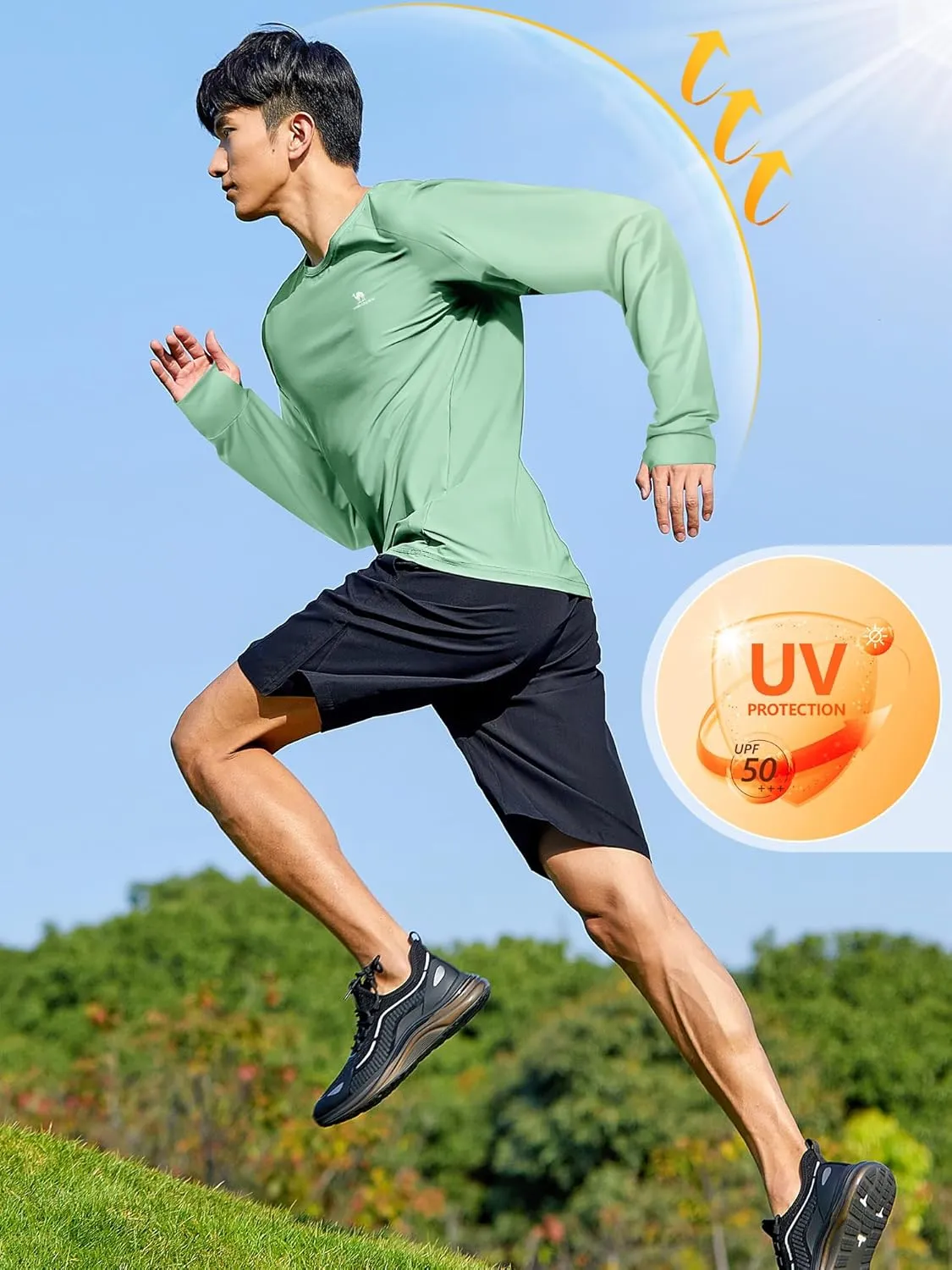 Mens Sun Protection Shirts UV SPF UPF 50  Long Sleeve Rash Guard Fishing Running Swim T-Shirt Quick-Dry Lightweight
