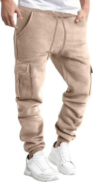 Mens Sweatpants Hop Pants Solid Color Track Cuff Lace Up Workout Pants with Pocket Drawstring Joggers